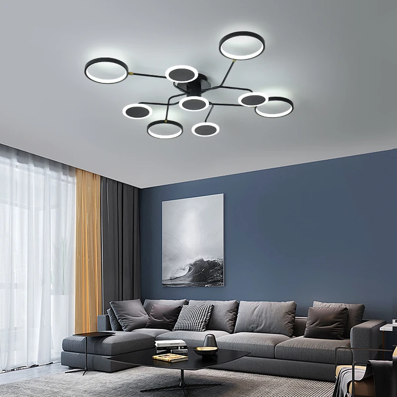 Матовая черная/Золотая готовая современная светодиодная Люстра для гостиной