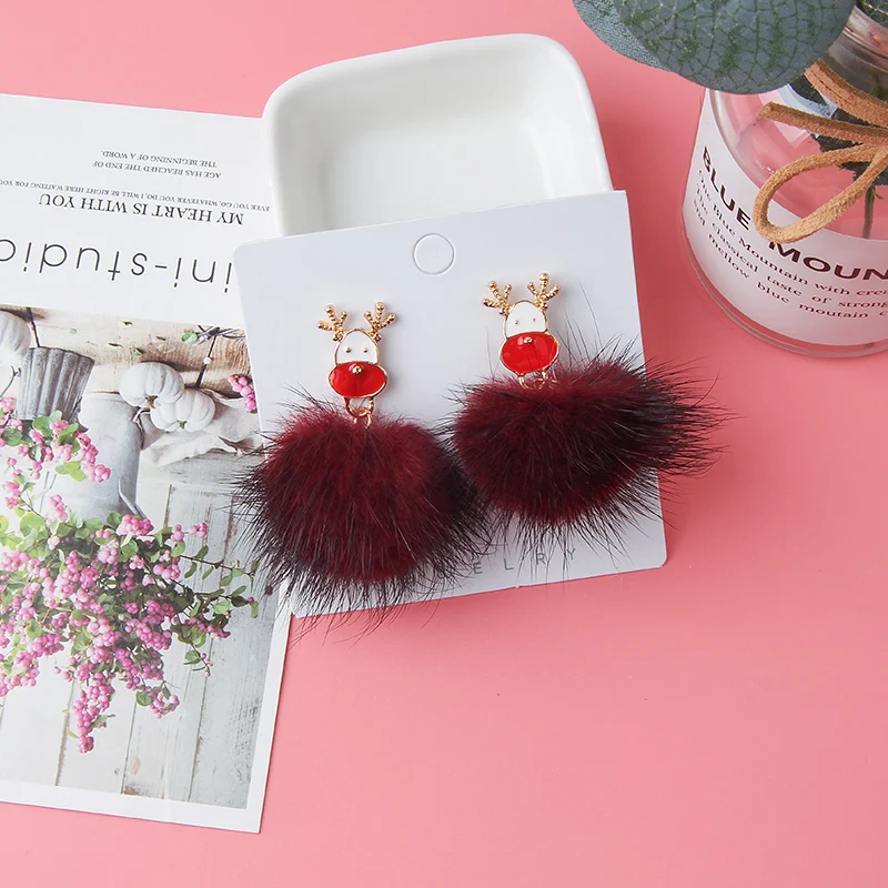 2019 корейская версия 3 Рождество с меховыми помпонами подвеска серьги модное