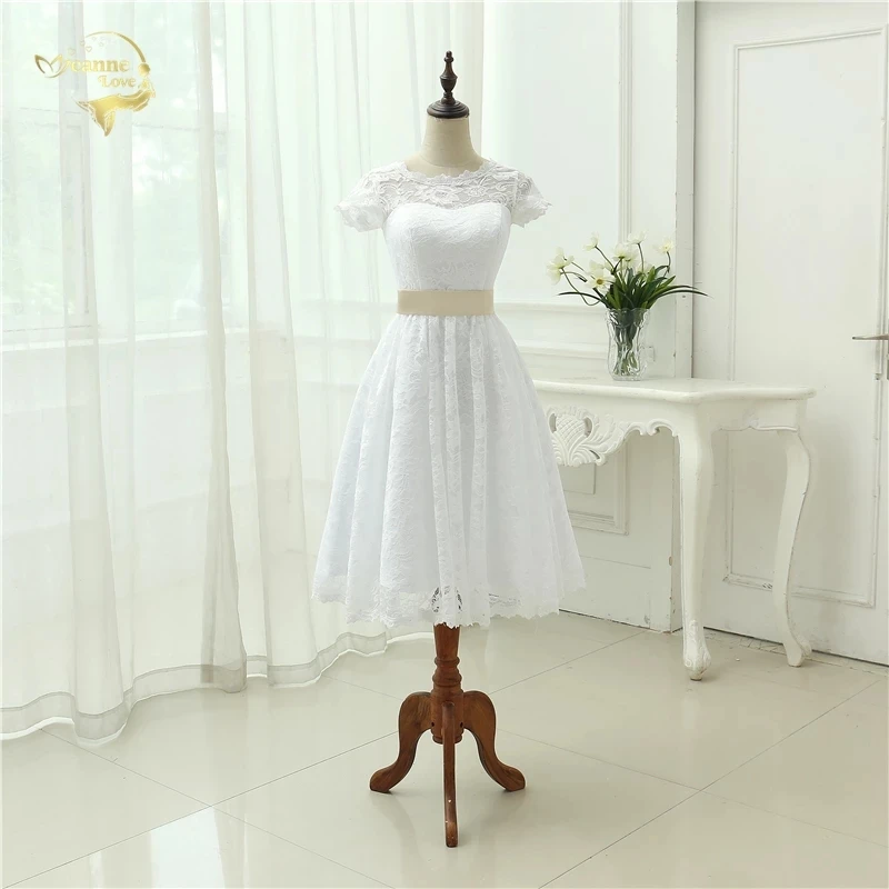 Прозрачная Vestido De Noiva Robe Mariage короткий рукав Чай Длина кружевные короткие
