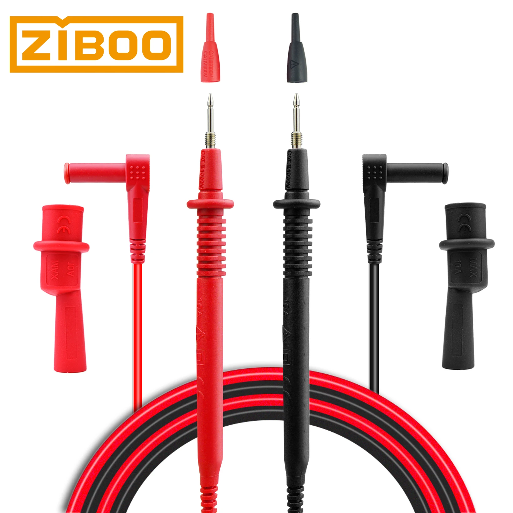 

ZIBOO KIT-14 Replacement Test Lead Set, Right Angle,with Threaded Alligator Clips, 4mm Banana Test Lead Probe Clip .