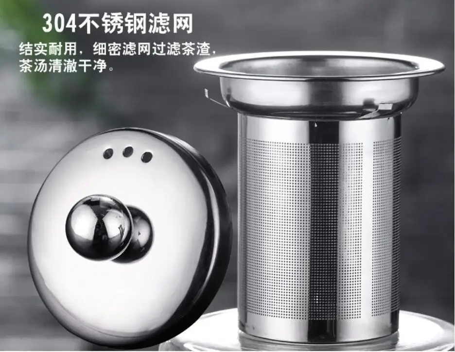 

Heatresistant KungFuTea Set Fair Cup Glass Tea Dispenser Handmade Quartet Stainless Steel Liner Pot with Tea Drain Red green tea