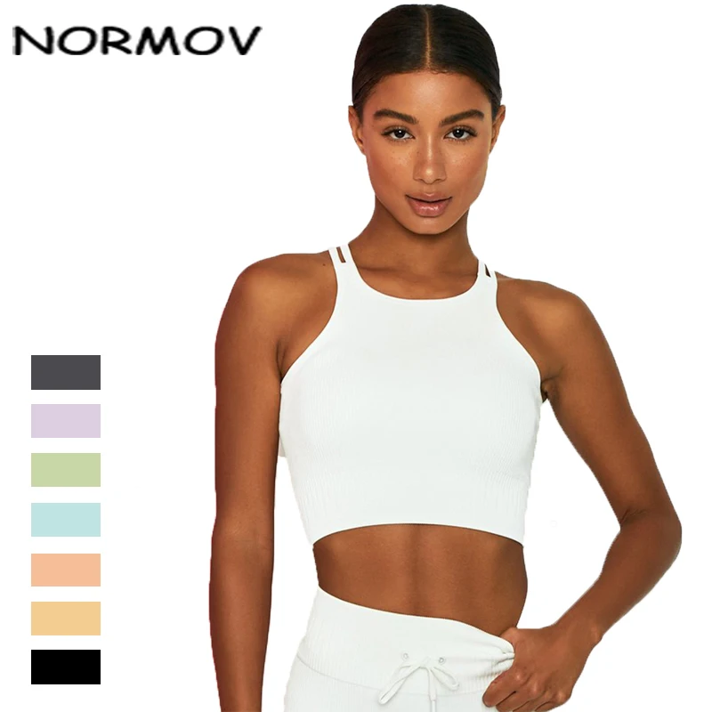 

NORMOV Fitness Cross Tank Tops Women Sexy Sleeveless Crop Vest Solid Harajuku Korean Female Off Shoulder Backless Bustier Tops