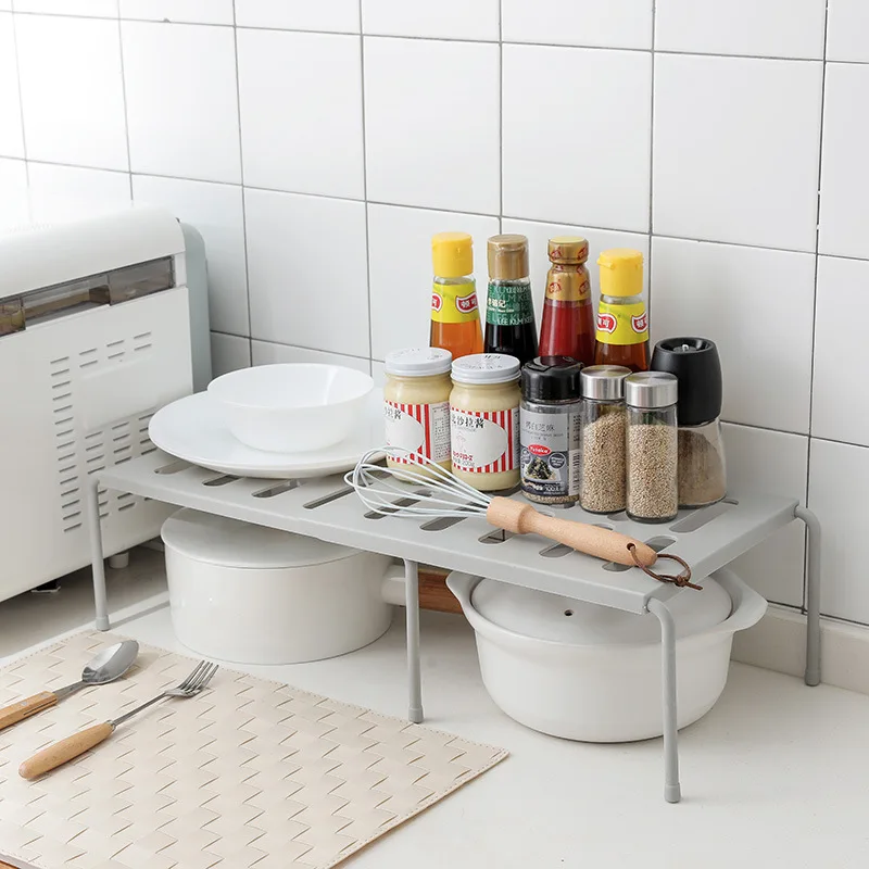 

Kitchen Cabinet Storage Shelf Home Retractable Stackable Organizer Spice Rack Fit for Kitchen Bathroom Plastic Cabinet Holders