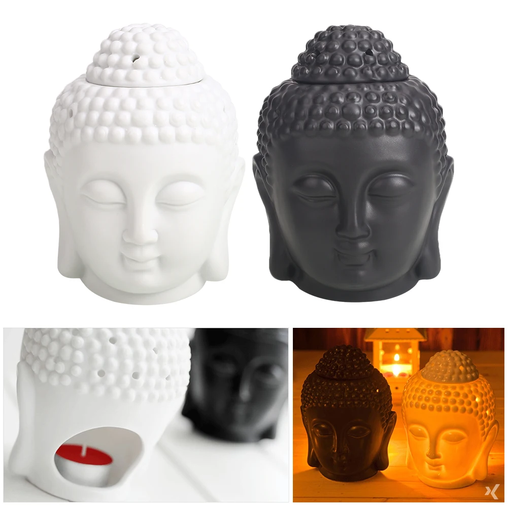 Масляная горелка с головой Будды Арома белый/черный ароматический буддийский