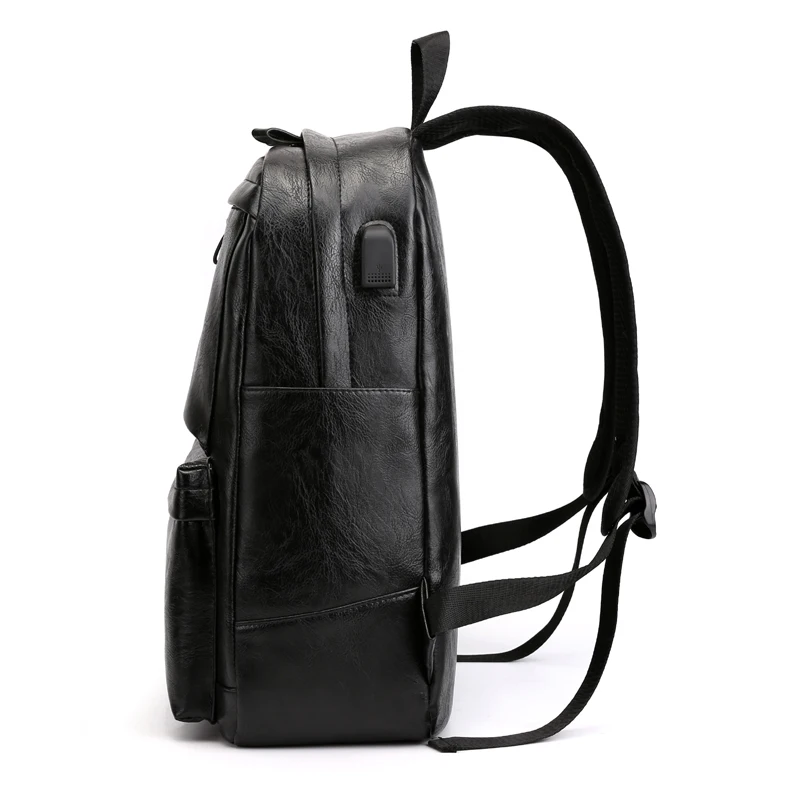 Черный мужской рюкзак из искусственной кожи для подростков с usb-зарядкой большой
