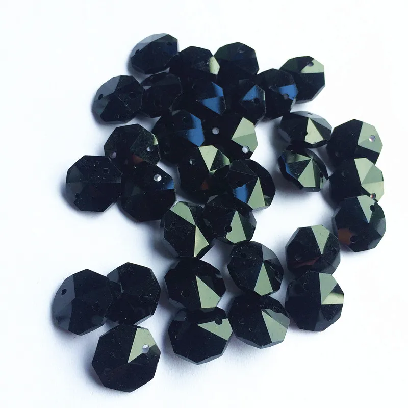 Black Color 14mm 1000pcs/lot Crystal octaong beads for 2 holes, Crystal Garland Strand beads, hanging crystal chandelier parts enlarge