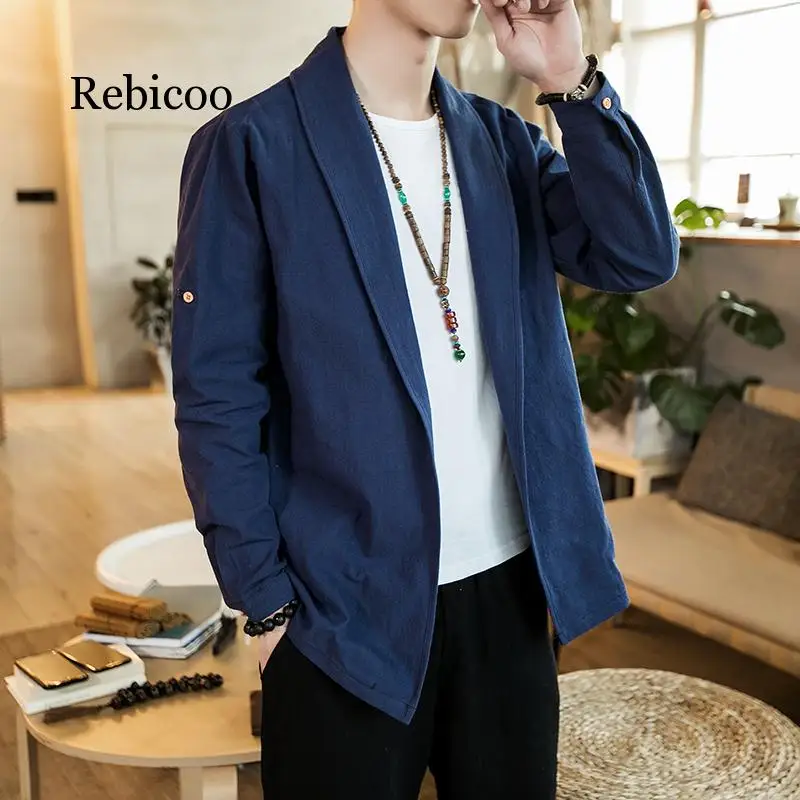 

Linen 2019 autumn new retro Chinese style robe robe men's clothing large size casual Chinese jacket men's clothing