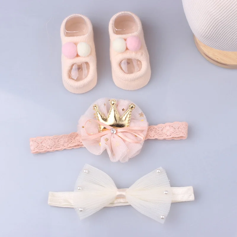 

3Pcs/Set Newborn Baby Headband+Socks Cute Crown Bows Baby Girl Headbands Infant Girls Hair Band Haarband Baby Hair Accessories