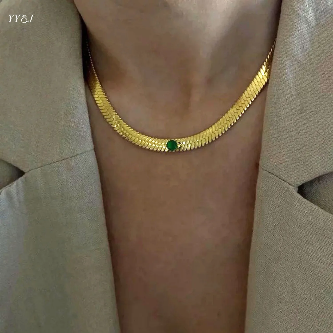 

Ожерелье с цветным драгоценным камнем, женское ожерелье из нержавеющей стали, минималистичное Ювелирное Украшение, 2021