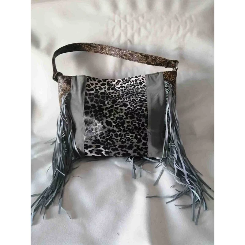 

Женская сумка-тоут с леопардовым принтом, вместительная сумка-тоут из искусственной кожи с кисточками и животным принтом, 2021