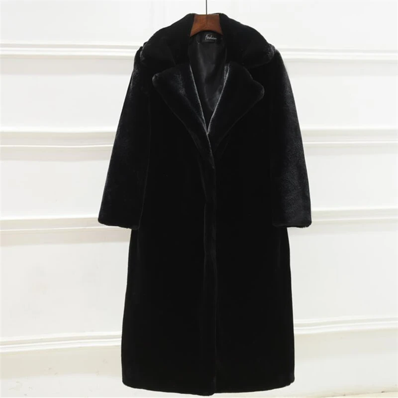 

2021 Winter Fashion New Imitation Mink Mid-Length Loose Lapel Long-Sleeved Thick Warm Fur Coat Women Trendy H069