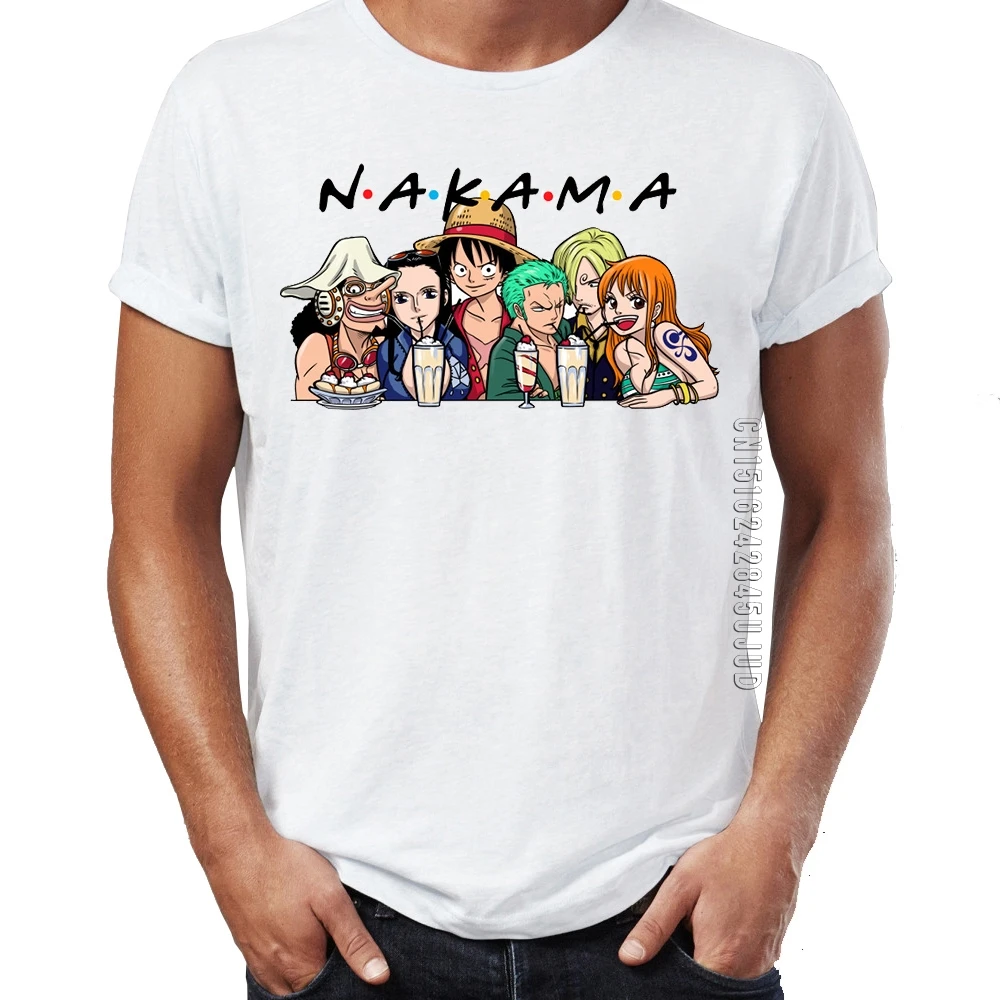

Оригинальная Мужская футболка с принтом Luffy Nakama Friends Nami Zoro, футболка из хлопчатобумажной ткани с круглым вырезом