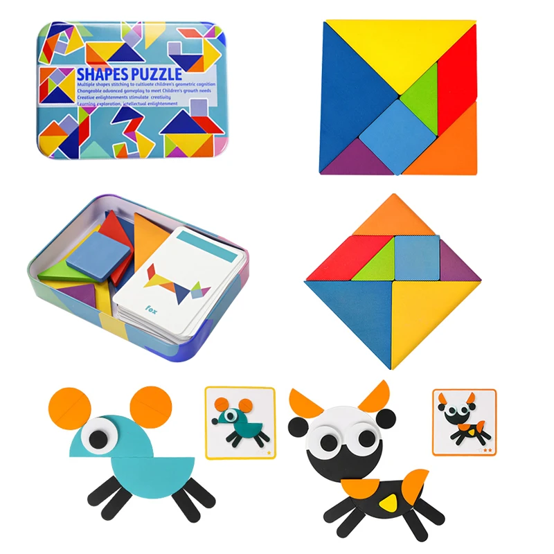 Деревянный шаблон животных головоломка красочная танграмма игрушка для детей