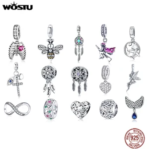 Genuine 100% 925 Sterling Silver Pendant Lucky Charm Family Bee Zircon Beads Fit Original Bracelet Necklace DIY Jewelry