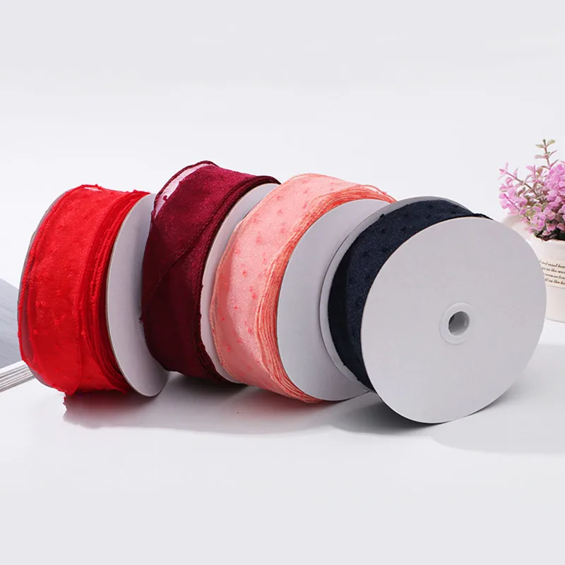 50mm 25 Meters/roll Pink White Bubble yarn Ribbon DIY Dots Handmade Organza Christmas Bownots Gift Wrapping Party Ribbons | Дом и сад