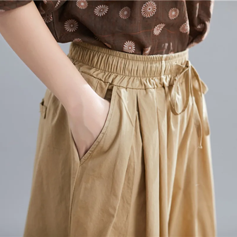 

QPFJQD Casual Women New Wide Leg Trousers Clothes Plus Size 2020 Spring Autumn Korean Tie Loose Ankle-length Pants High Waist