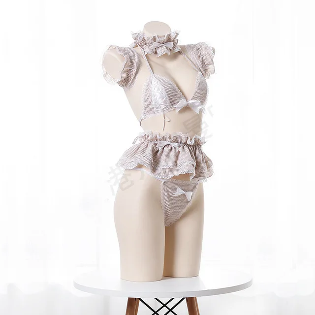 

Lolita Anime Bikini Set Pleated Lace Underwear Lingerie Set Maid Costume Cosplay Womens Summer Hot Sexi Kawaii Exotic Apparel