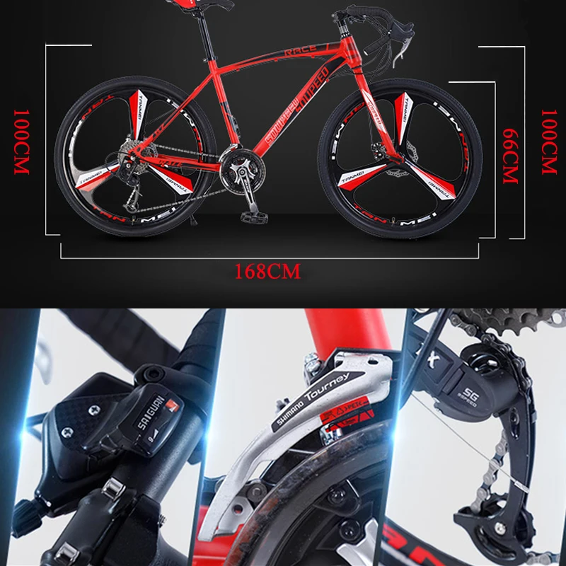 

Aluminum Alloy Road bike 26-inch 24and 27-speed road bicycle dual disc brakes road bikes Ultra-light racing bicycile BMX