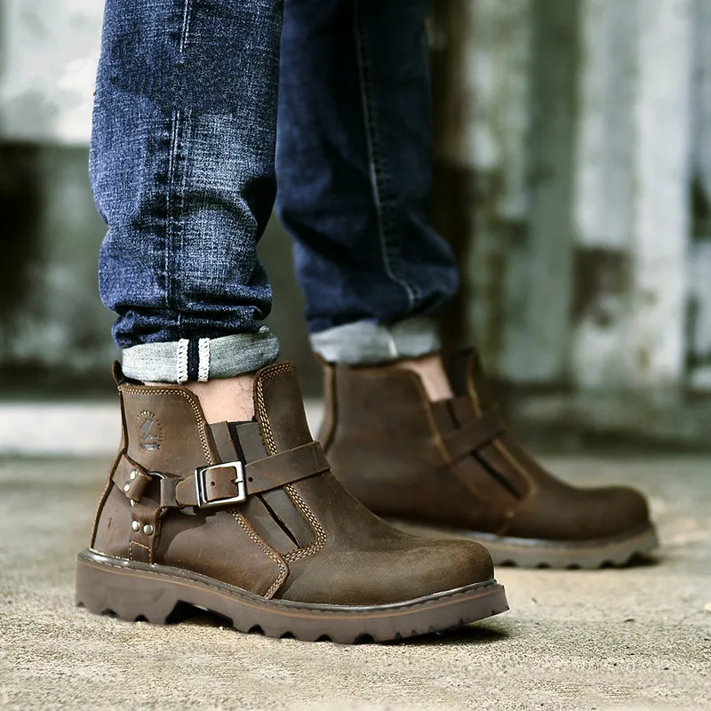 Прямая поставка модные мужские ботинки из натуральной кожи сезон весна теплые