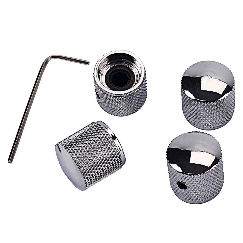 

4 Pieces Electric Guitar Bass Dome Volume Tone Speed Control Knob Button with Wrench Chrome Parts Accessories