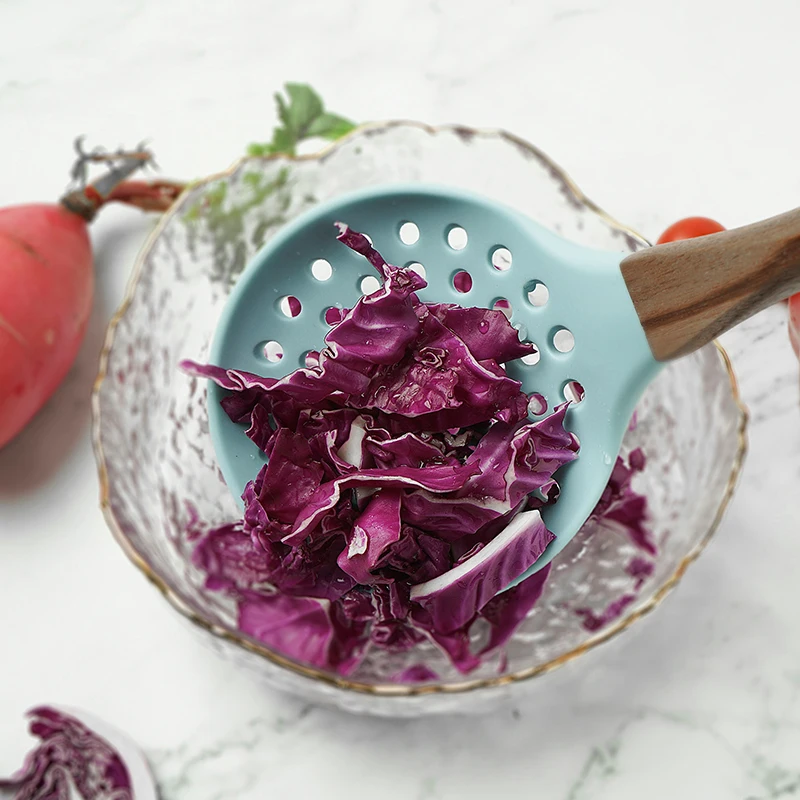 Силиконовая кухонная утварь из акации: плотная лопата дырявая спагетти большой