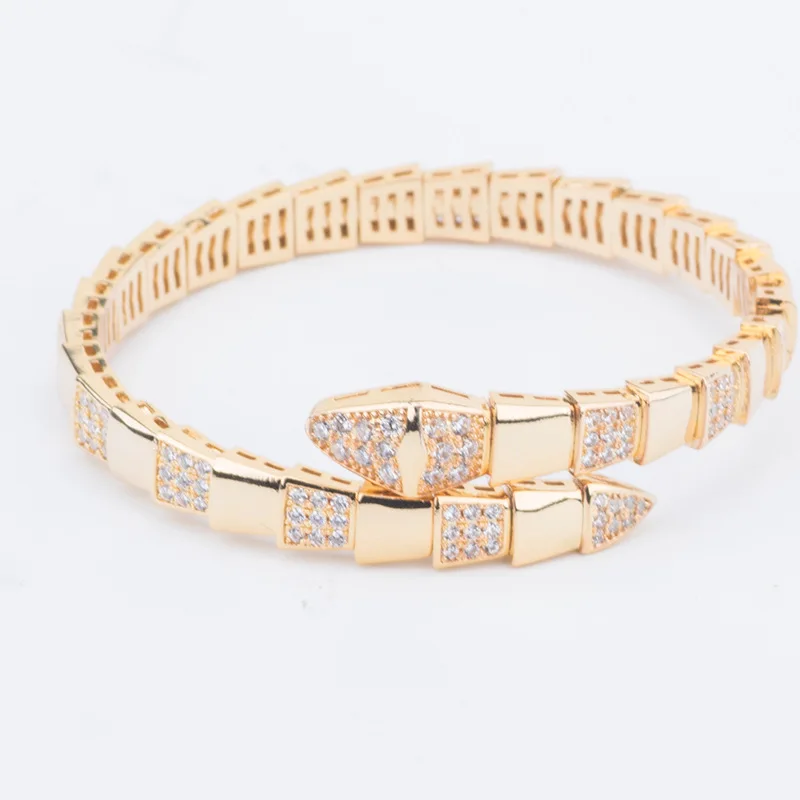 

Top End Brand Snake Cuff Bracelet Zircon Bangle Wide Version Fashion Jewelry Wrist Fine Accessories Hand Ornament Drop Shipping