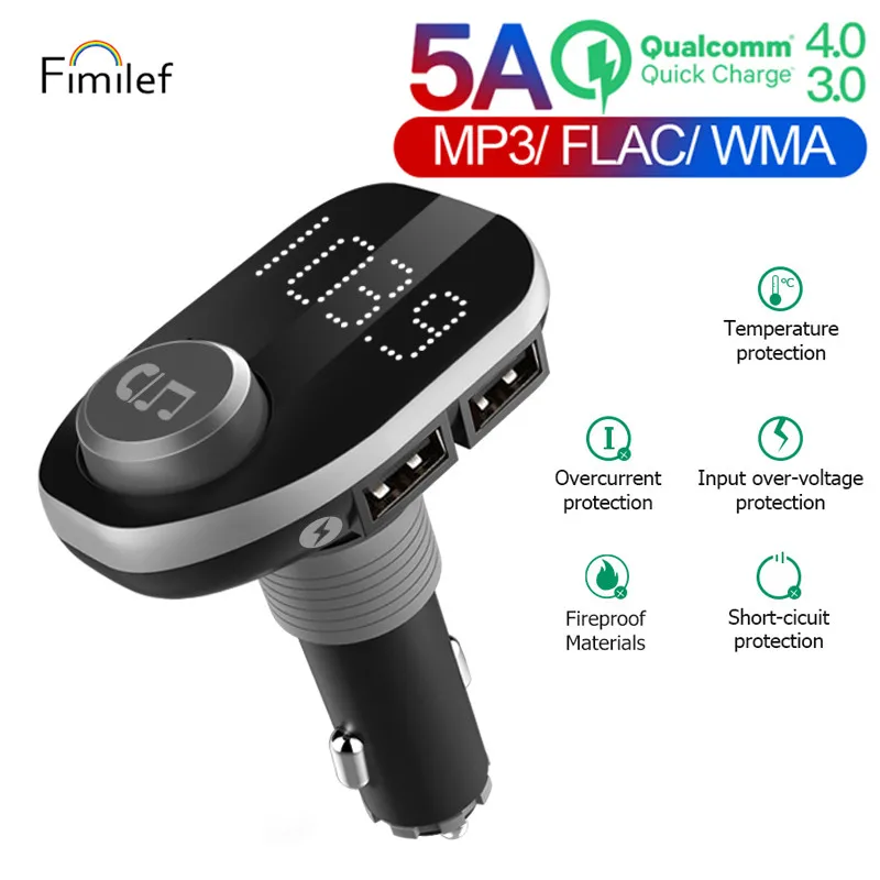 FM трансмиттер автомобильный Fimilef с 2 USB портами и поддержкой быстрой