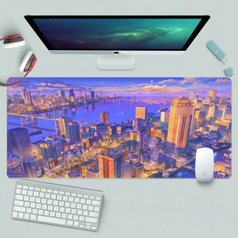 

Коврик для мыши HD, новые большие компьютерные настольные коврики, коврик для мыши с аниме городским пейзажем, мягкий Противоскользящий офис...