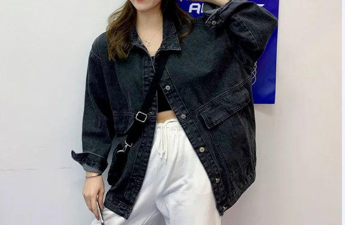 

Куртка женская джинсовая свободного покроя, универсальная Повседневная Верхняя одежда из денима в стиле ретро, уличная одежда в Корейском ...
