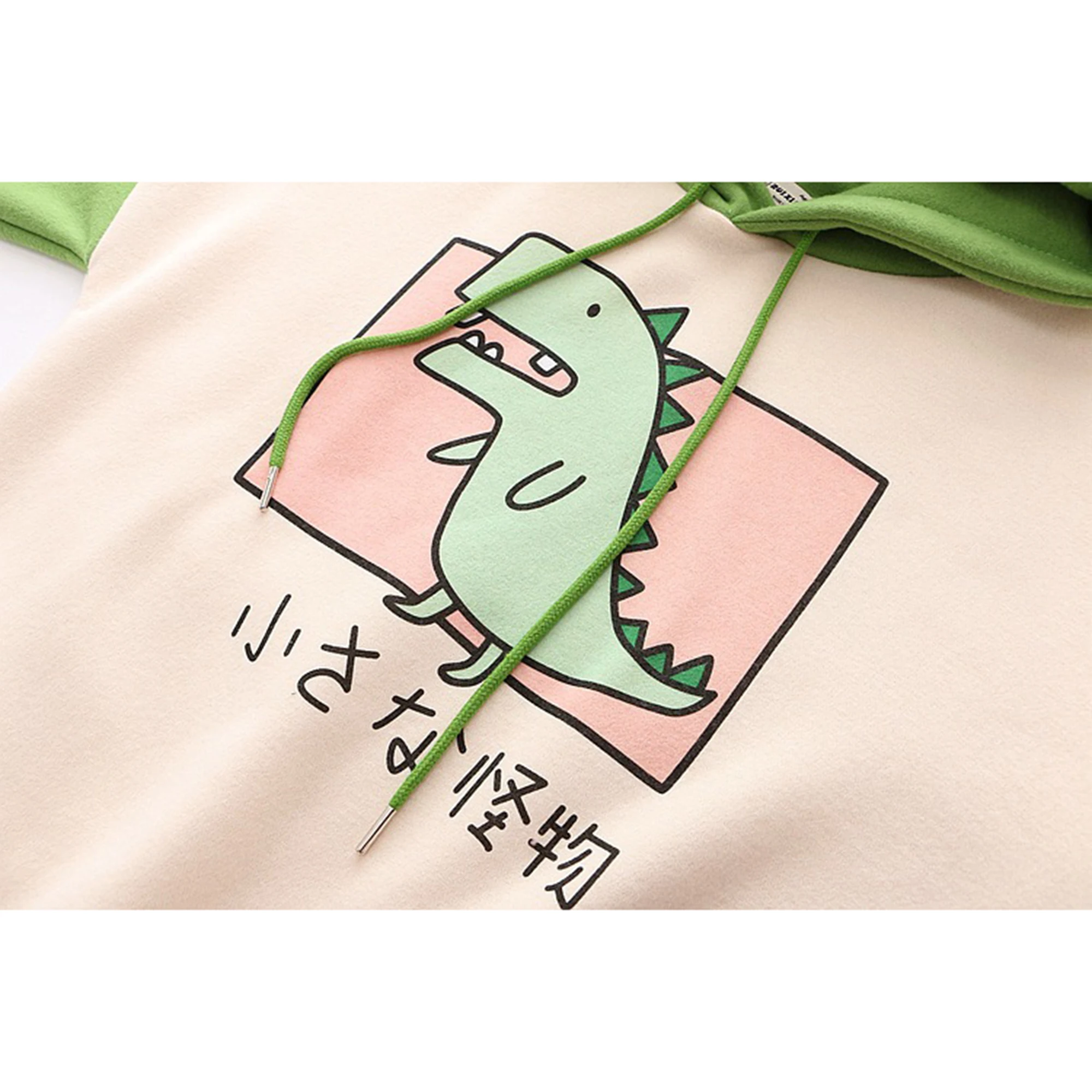 

Sweet Loose Pullover Hooded Sweater Women Long Sleeve Harajuku Cartoon Dinosaur Pattern Print Top Jumper Fashion Girl Streetwear