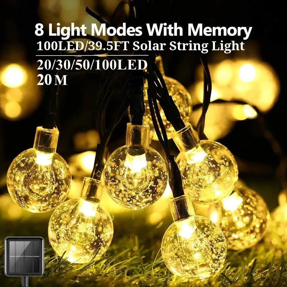 Гирлянсветильник с хрустальными шариками садовая лампа-лента s на солнечной