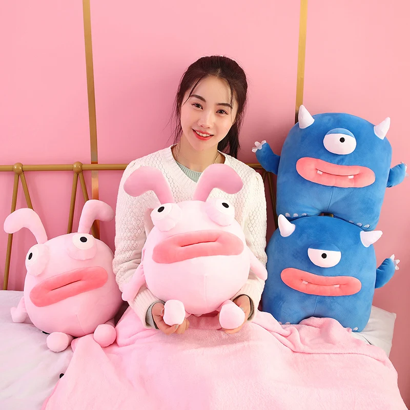 

Creative Cartoon Plushie Toy Kawaii Sausage Mouth Rabbits and Monsters Pillow Blanket Soft Plush Stuffed Doll Gift for Kids