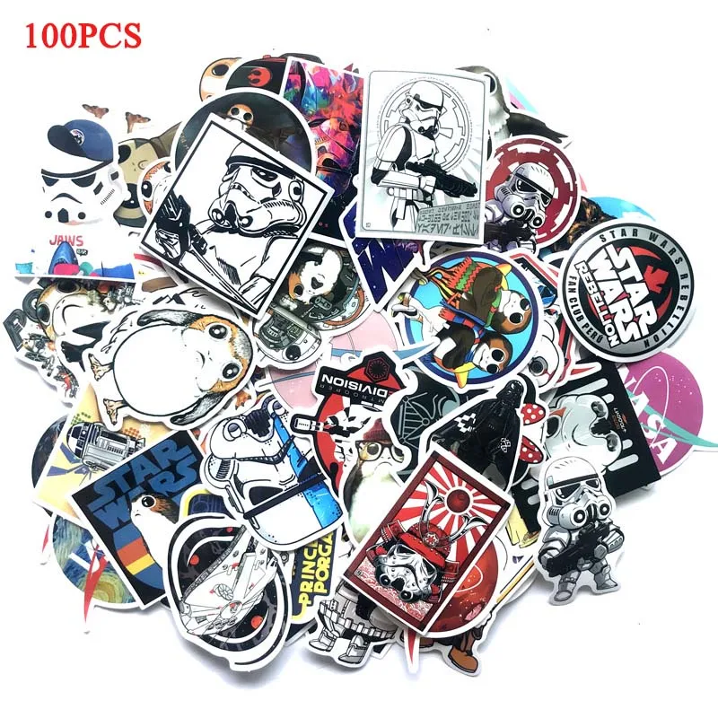 100PCS Горячая 100 шт Звездные войны наклейка s на ноутбук Дети DIY креативная наклейка в стиле граффити для скейтборда багаж гитара холодильник автомобиль всевозможные наклейки - Цвет: 100PCS