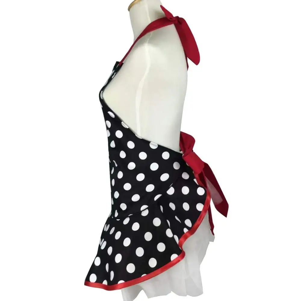 Прекрасный Стильный ретро кружевной винтажный флирт горничной горошек приготовления пищи кухня женские фартуки рабочий регулируемый Фартук с карманами