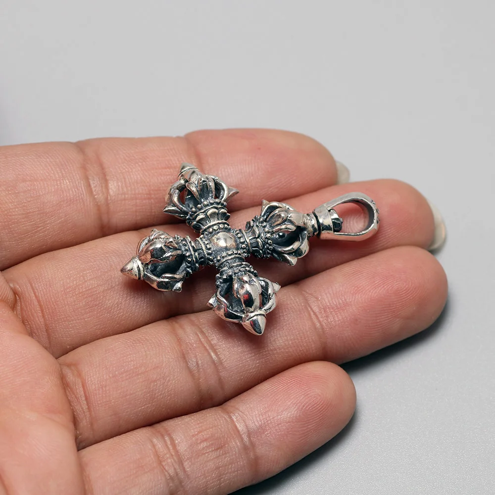 Подвеска мантра из стерлингового серебра 925 пробы Крест Ваджра кулон для мужчин и