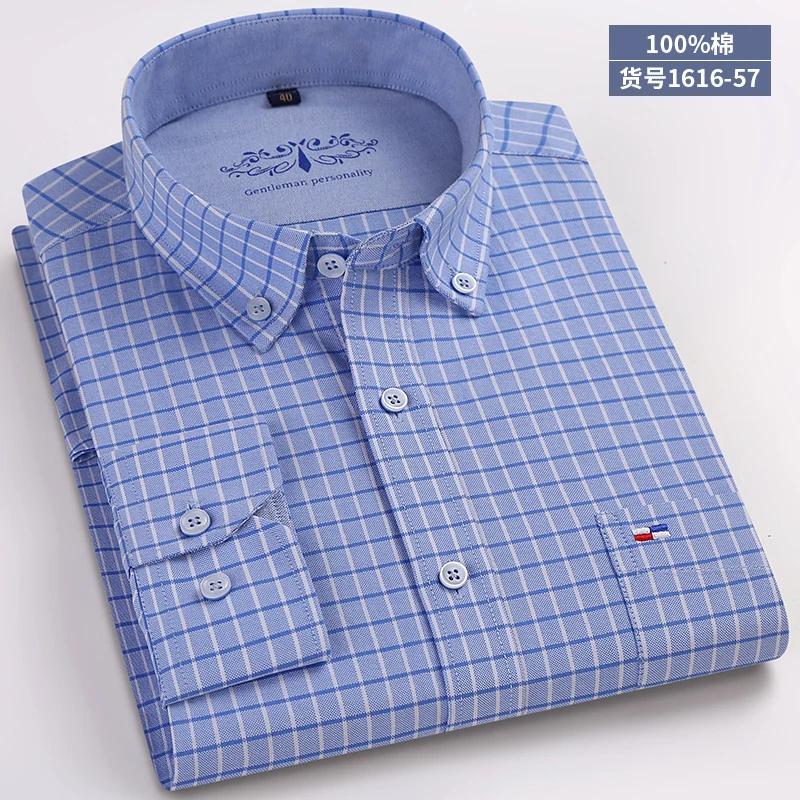 Men Shirt 57 Высококачественная Новая мужская рубашка с длинным рукавом из хлопка, Повседневная белая синяя приталенная рубашка Camisa, деловая классическая мужская одежда - Цвет: Men Shirt 57
