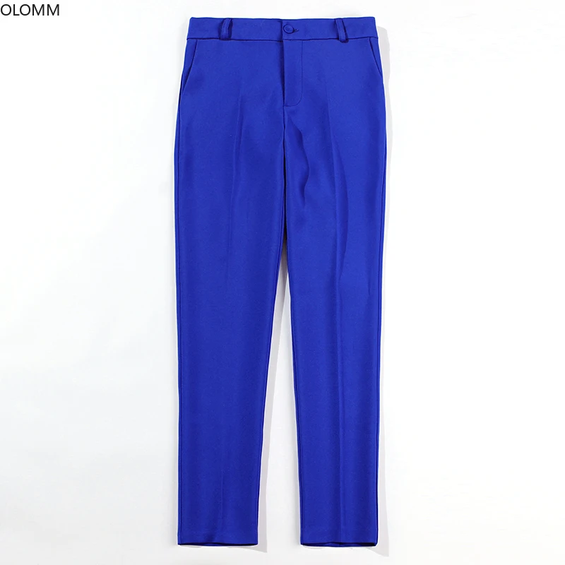 Костюм женский однотонный профессиональный синий пиджак модные брюки костюм для