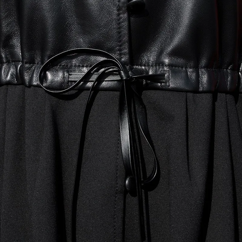 Женское платье из овечьей кожи короткая юбка с воротником и рукавом Флёр длинная