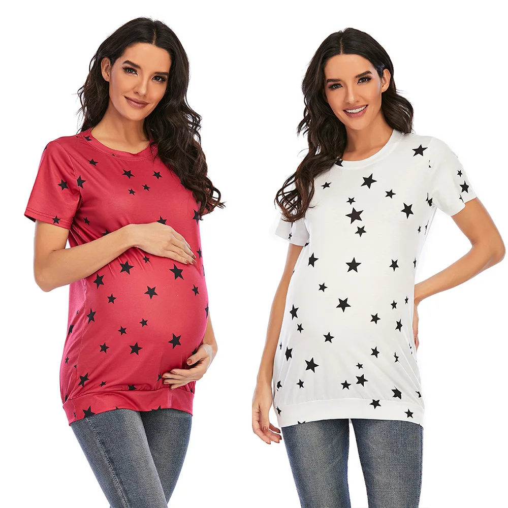 Pregnancy Tops Tees Embarazadas Summer Short Sleeve Round Neck Casual Maternity Clothes T Shirts Pregnant Women Clothes