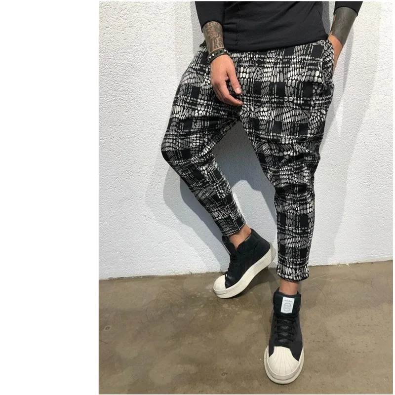 Мужские брюки джоггеры из Твила повседневные штаны в клетку для фитнеса Прямые