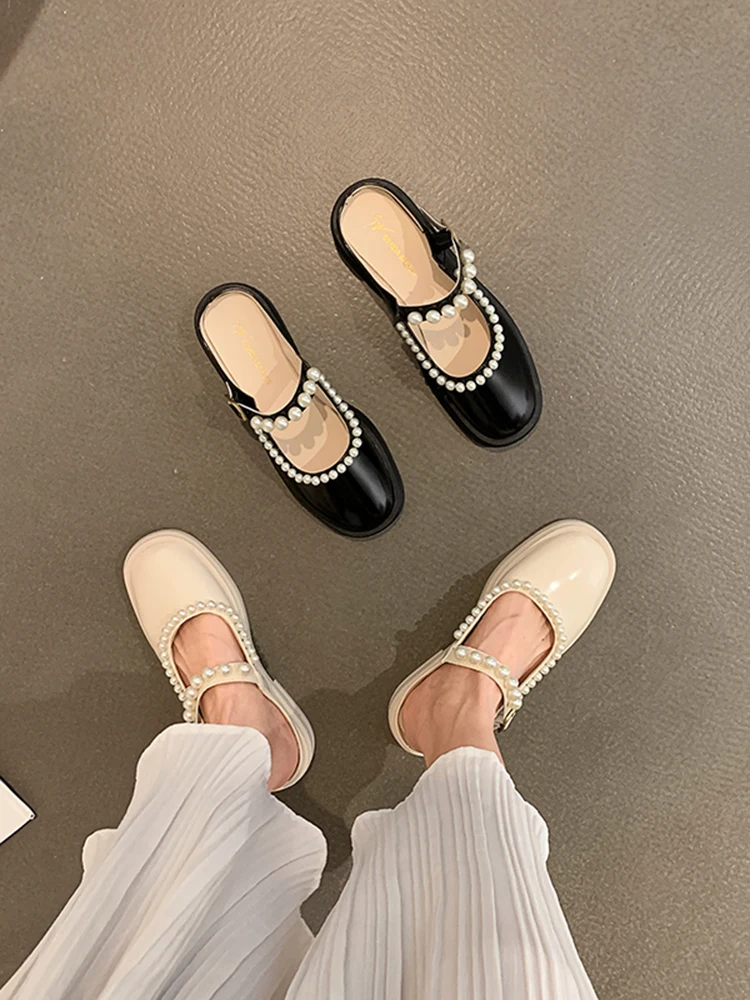 

Slippers Casual Shoes Slipers Women Med Female Mule Slides Square heel Cover Toe Luxury 2021 Mules Block PU Rubber Rome Fashion