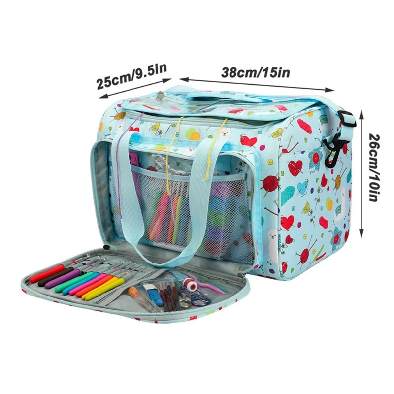 

29EA Large Capacity DIY Yarn Storage Bag Travel Knitting Tote Bag Thread Crochet Hooks Knitting Needles Tools Organizer Bag with