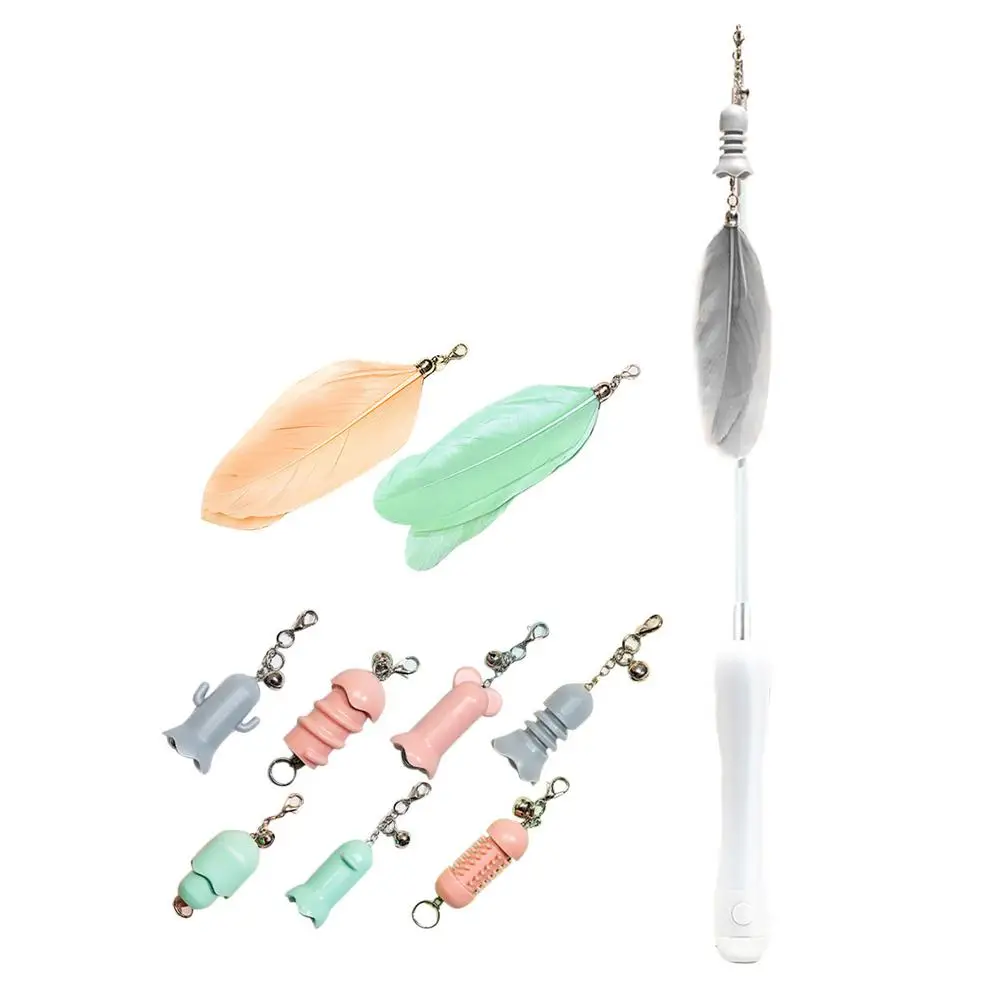 

Interactive Cat Toys Cat Feathers Toys Retractable Cat Teaser Wand Replacement Colorful Feathers Refills With Bells For Cat &