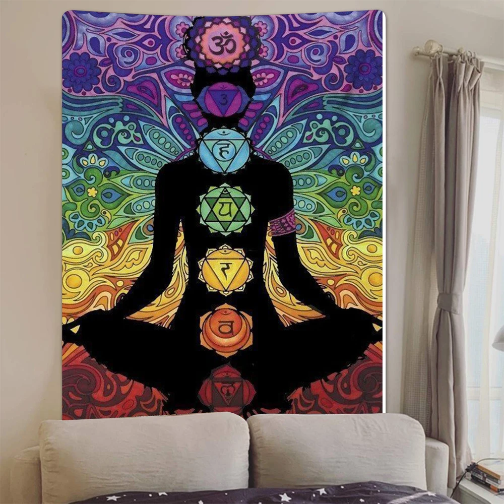 

Seven Chakra Tapestry Meditation Yoga Mandala Trippy Wall Hanging Polyester Tapestries Stripes for Bedroom Living Room Decor