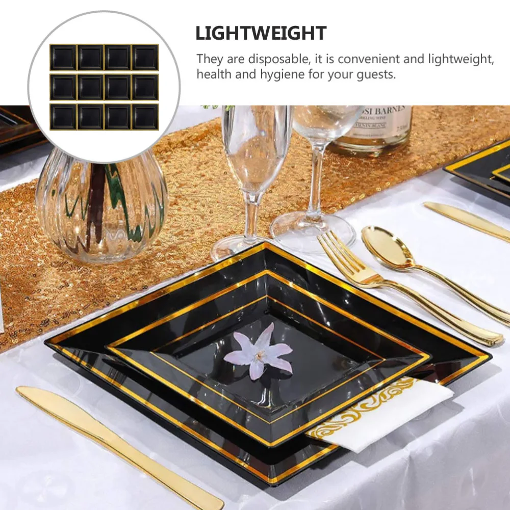 

12Pcs Party One-off Plate Festival Serving Plate Steak Cake Holder Black