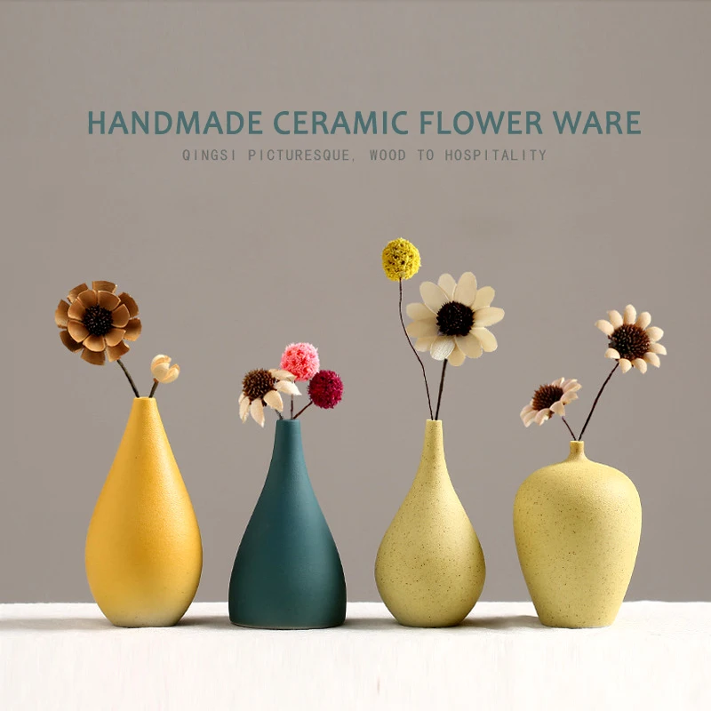 

Маленькая керамическая ваза ручной работы, скандинавский Декор для дома, украшения, настольное украшение, маленькая свежая засушенная Цвет...