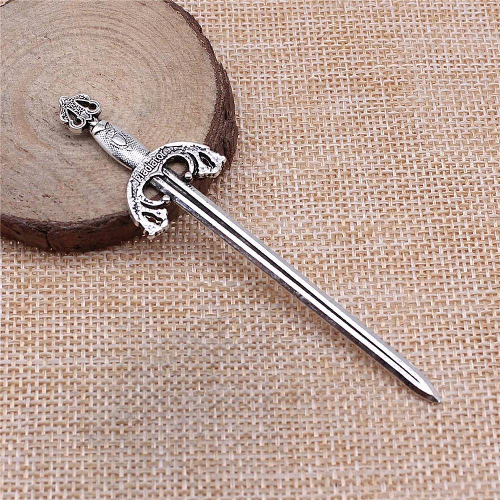 

free shipping 12pcs 87x21mm antique silver Long sword fencing charms diy retro jewelry fit Earring keychain hair card pendant