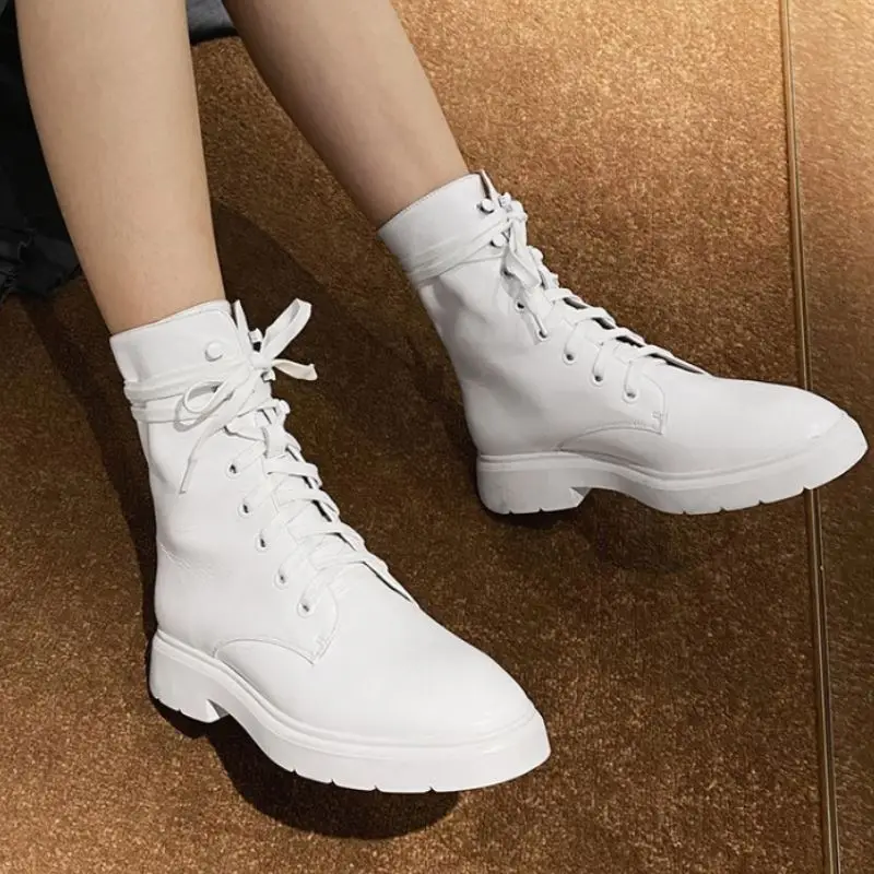 

RIZABINA Size 33-42 Ins Ankle Boots Women Round Toe Thick Heel Genuine Leather Shoes High Quality Cool Shoes Footwear