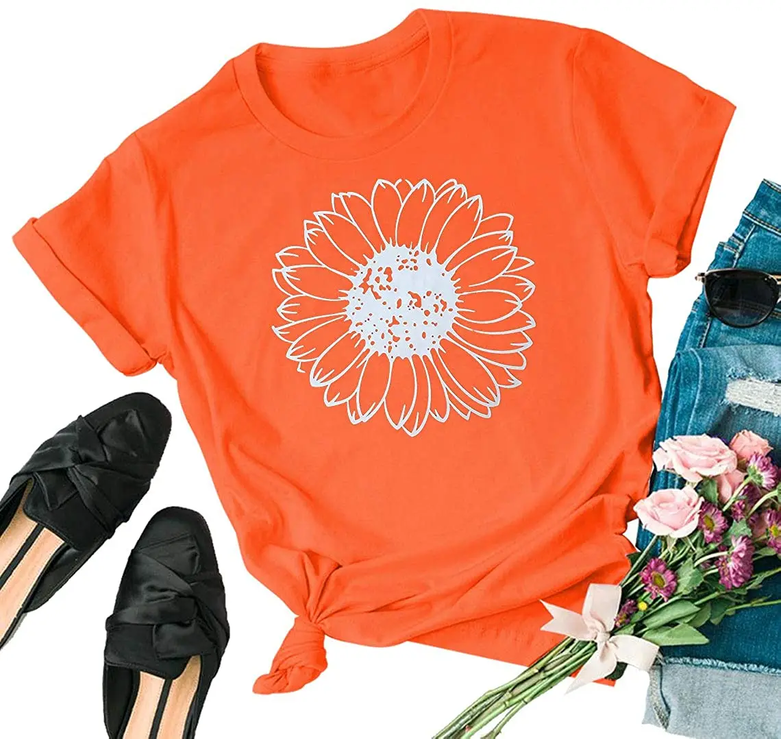 

Womens Sunflower Shirt,in Happy Spiring Summer Graphic Tees.Western Teen jr tee Tops