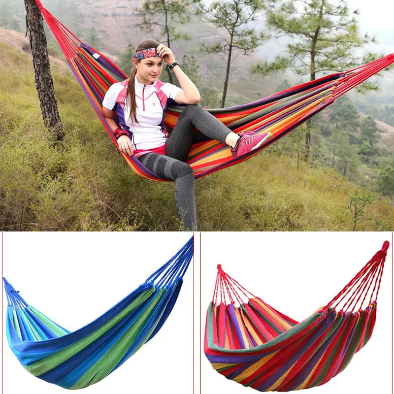 

Новый двойной широкий толстый холщовый гамак портативный Открытый Кемпинг садовый подвесной гамак S66